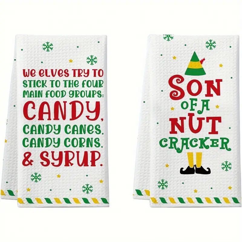 2-Pack Kitchen Towel Set - Festive Cartoon Santa Claus Theme - Absorbent Polyester - Machine Washable - Thanksgiving & Holiday Decor - 16 x 24 Inches - Unisex White Elephant Gift