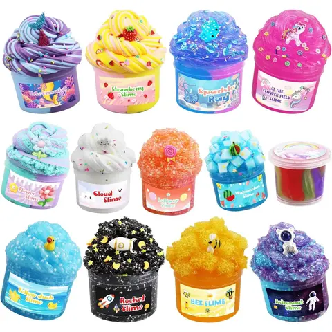 13-Pack Unisex Textured Slime Making Kit - DIY Crunchy, Buttery Supplies with Mix Ins, Squishy Stress Relief Craft Toy, Kids' Party Favors (Different Textures Included)