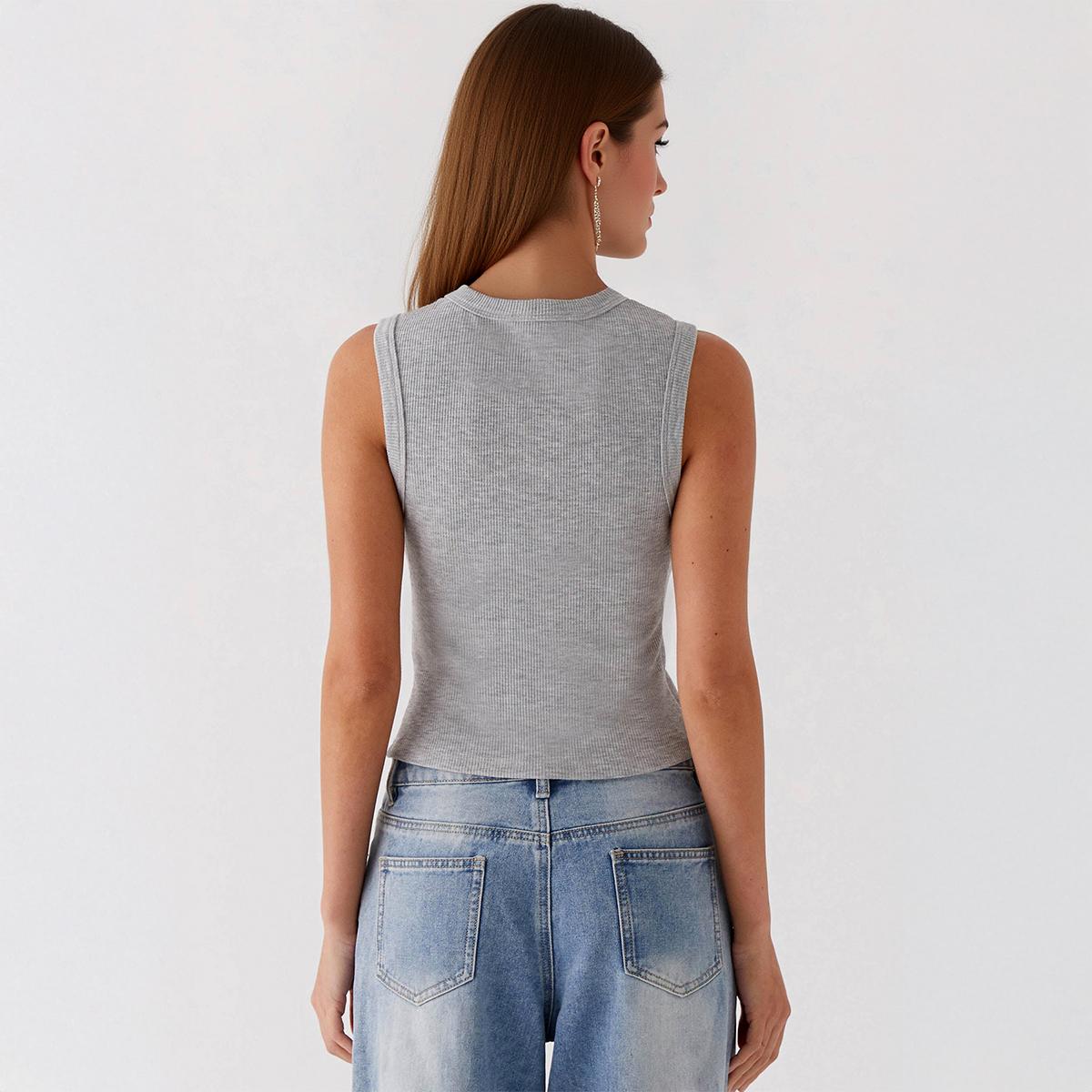 Women's Basic Solid Color Round Neck Sleeveless Button-Up Tank Top, Comfort Casual Loose Slim-Fitting Top for Summer Daily Streetwear Holiday Women's Basic Solid Color Round Neck Sleeveless Button-Up Tank Top, Comfort Casual Loose Slim-Fitting Top for Summer Daily Streetwear Holiday