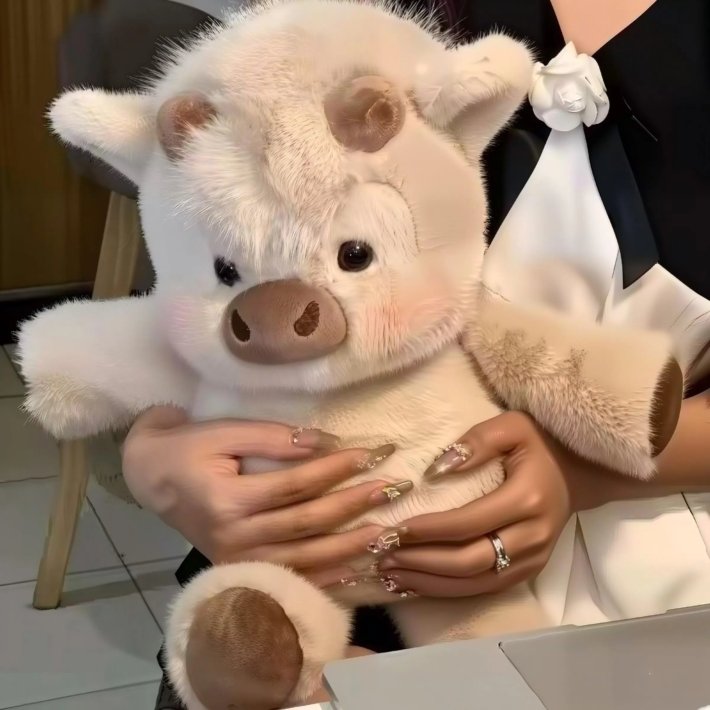 17 Inch Running Cow Plush Toy, Highland Bull Stuffed Animal Farm Doll, Soft and Cute, Super Soft Fluffy, Perfect Birthday Gift for Adults and Kids