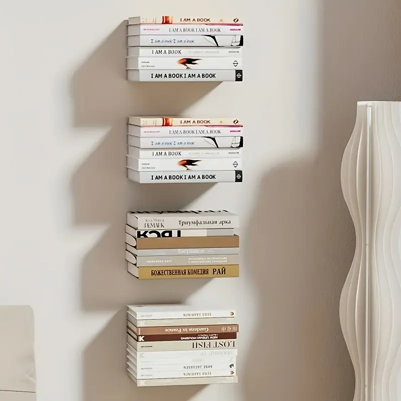 Modern Metal Floating Bookshelf Set, Wall-Mounted Large Capacity Storage Rack, Space-Saving Home & Office Decor, Room Accessories, Creative Gift Idea