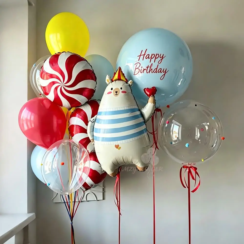 Heart Bear Candy Swirl Latex Balloons with Bubble Balloons, Perfect for Retro Carnival Parties, Birthdays, Anniversaries, Baby Showers