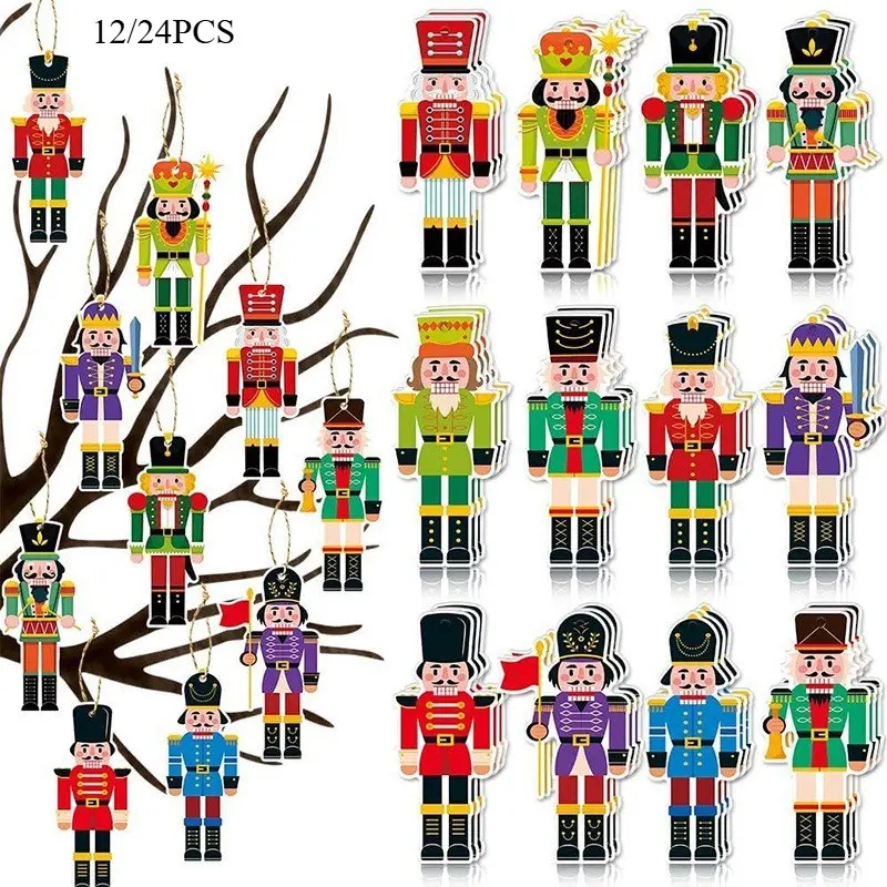 12/24pcs Christmas Decoration Nutcracker Hanging Ornaments, Festive Party Atmosphere Decor, Christmas Tree Hangings for Holiday Season