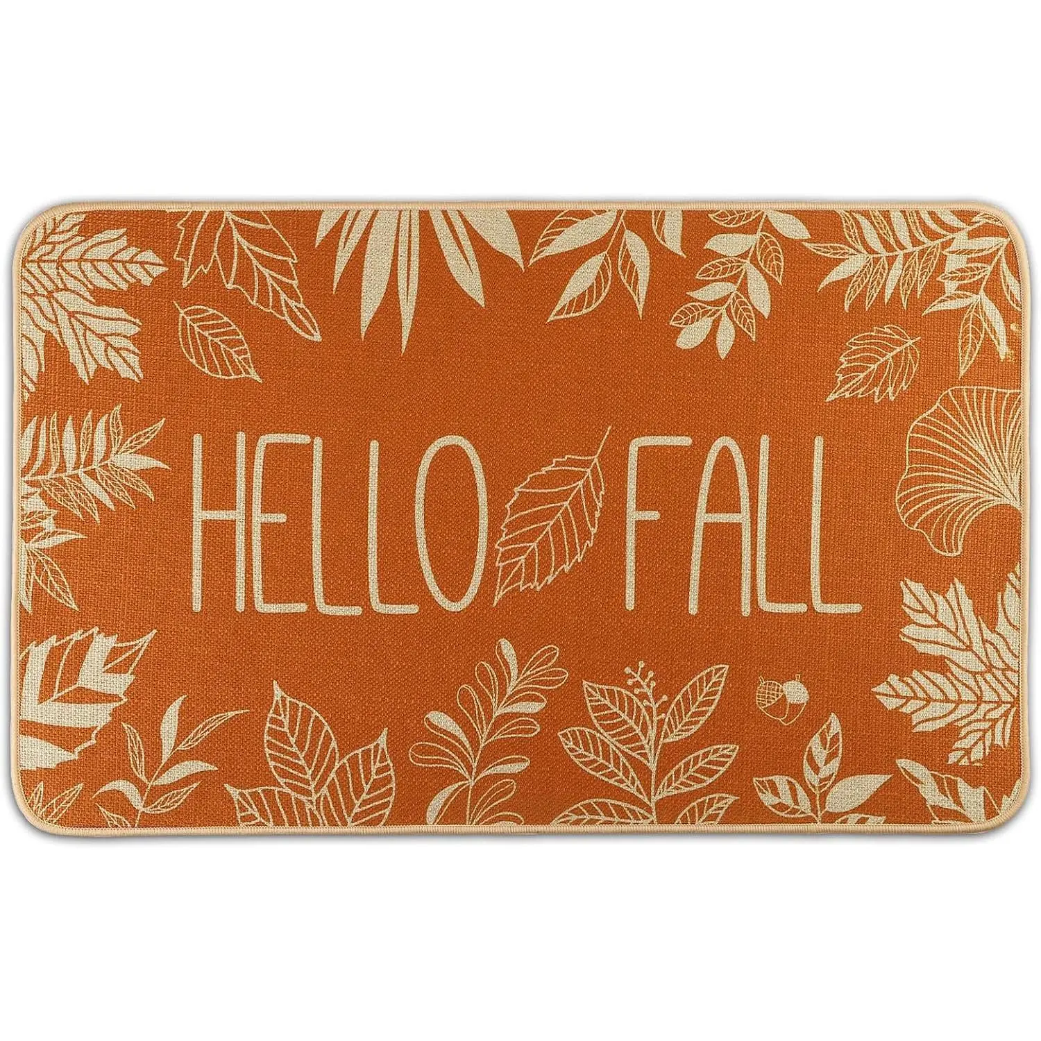 Fall Door Welcome Mat, Autumn Thanksgiving Orange Outdoor Rug Leaves Decor Floor Non-Slip Entrance Mat for  Kitchen Bathroom 17 X 29 Inch