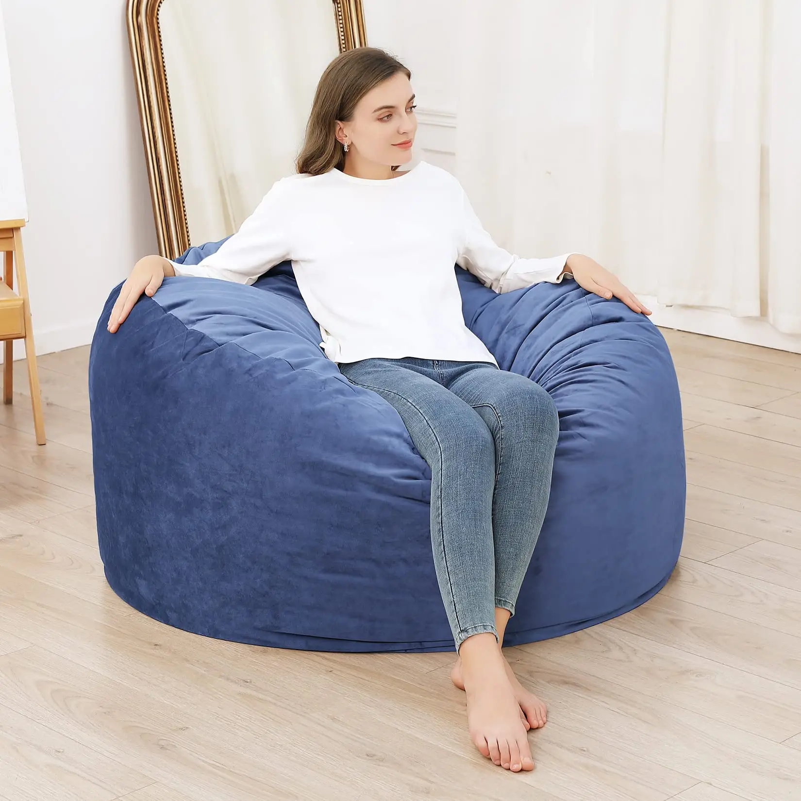 GARVEE4 Ft Bean Bag Chair with Memory Foam and Removable Cover, Ideal for Adults, Featuring Soft Microfiber and Dutch Velvet, Perfect for Relaxation and Reading