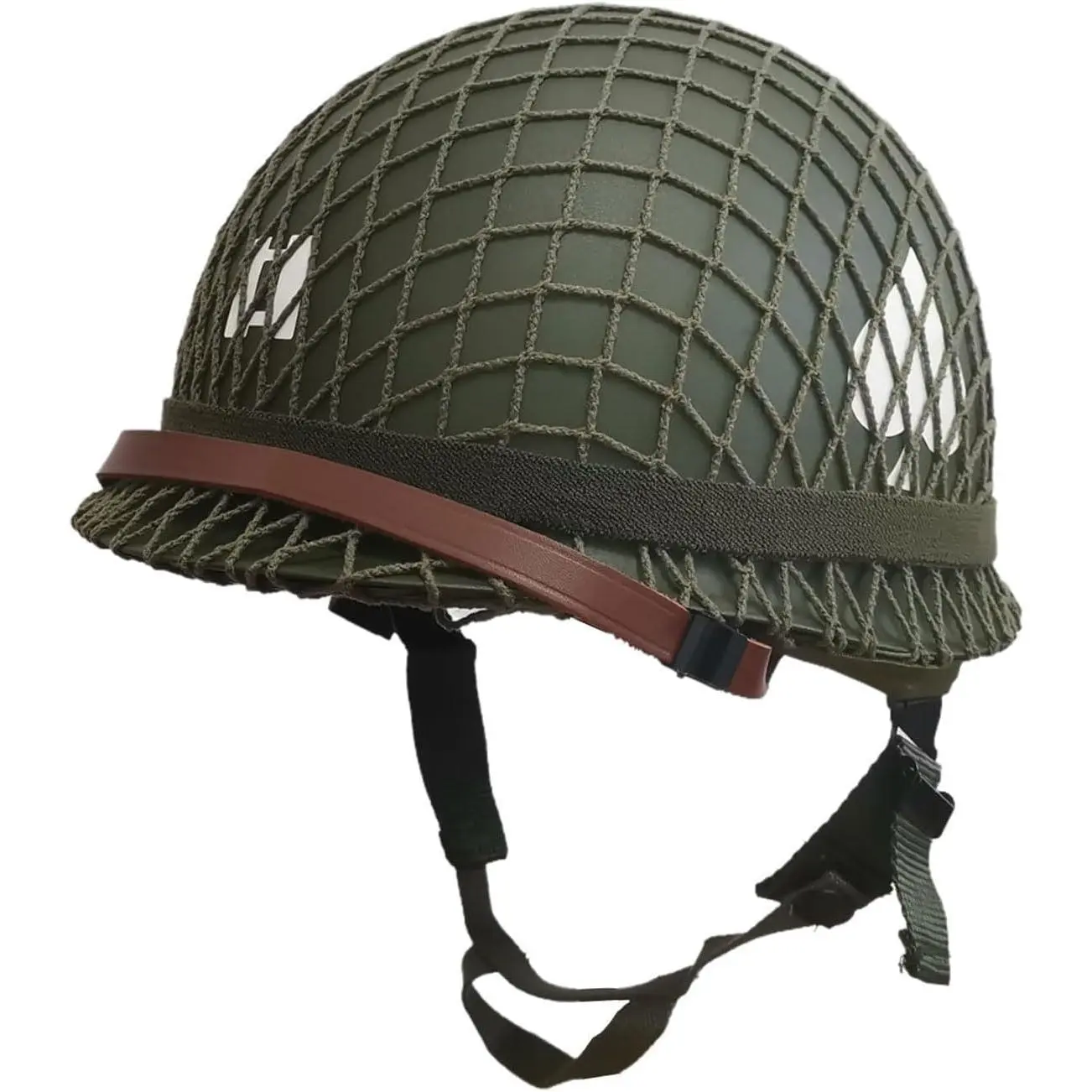 WW2 US Military M1 Helmet Replica, Unisex Adjustable Outdoor Hunting Collecting Gear with Net Cover, Chin Strap, DIY Stickers