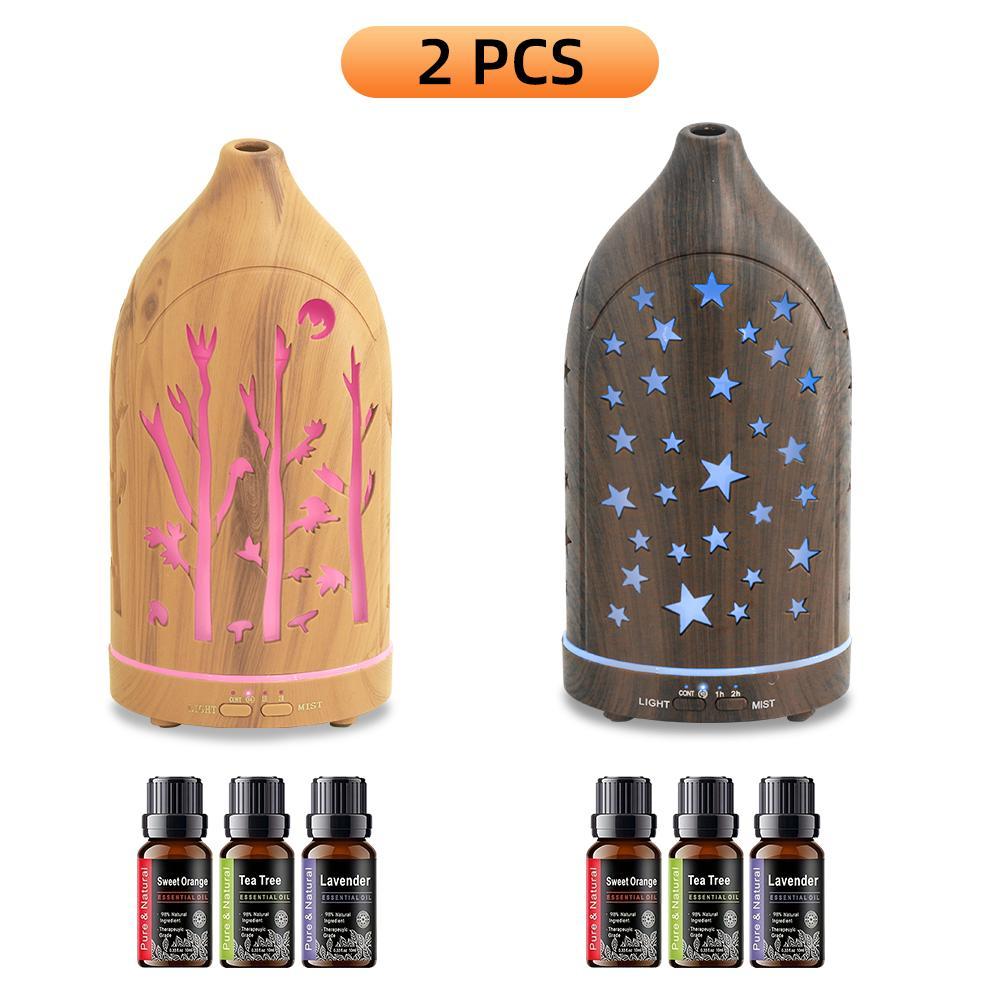 Hollow Out Essential Oil Diffuser 2 PCS Humidifier with Timer Auto Shut - Off for Home Bedroom Yoga Spa Office Aromatherapy Relaxation Sleep pro vir tec mist large fog ful dual mode rain sound cloud crack design tabletop  changing moss  lab  scent  hack h