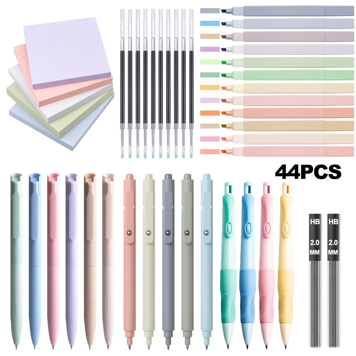 Aesthetic Office College School Supplies Set, Including Highlighter & Gel Pen & Mechanical Pencil & Pencil Case & Accessories, Cute Stationery Set, Writing Utensils, Student Essentials, Classroom Supplies
