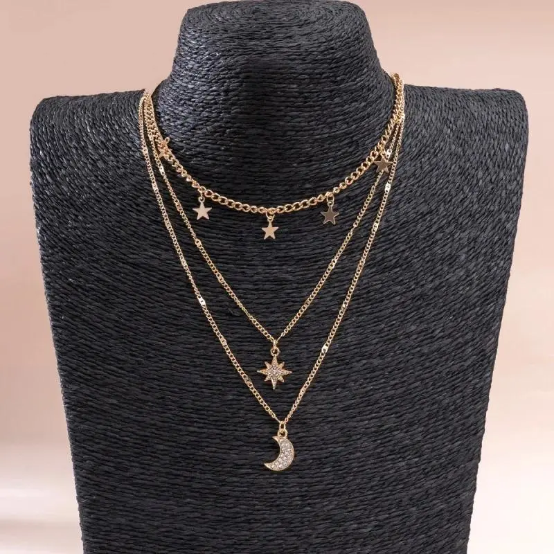 Glamour Necklace 2026 Fashion New Simple Temperament Eight Mans Star Crescent Pentagram Ms. Three-layer Necklace Gift