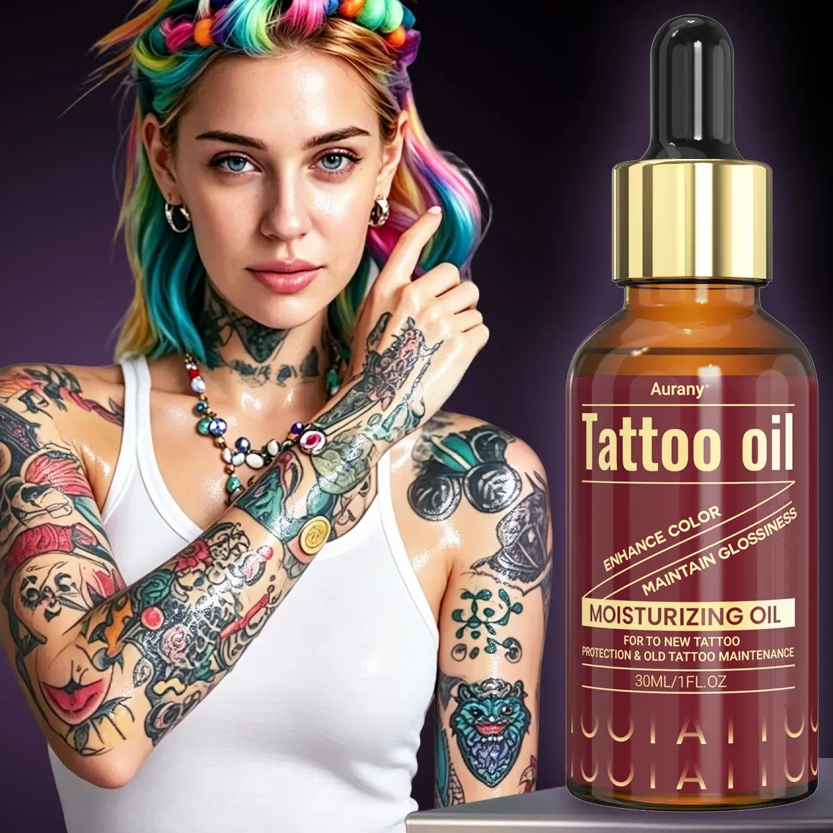 Tattoo oil，Tattoo Care，Tattoo Brightener For Old Tattoos,Enhance Tattoo Color, Lock Gloss & Moisturize Tattoo Skin, Perfect For Daily Tattoo Care， Suitable for All Skin Types