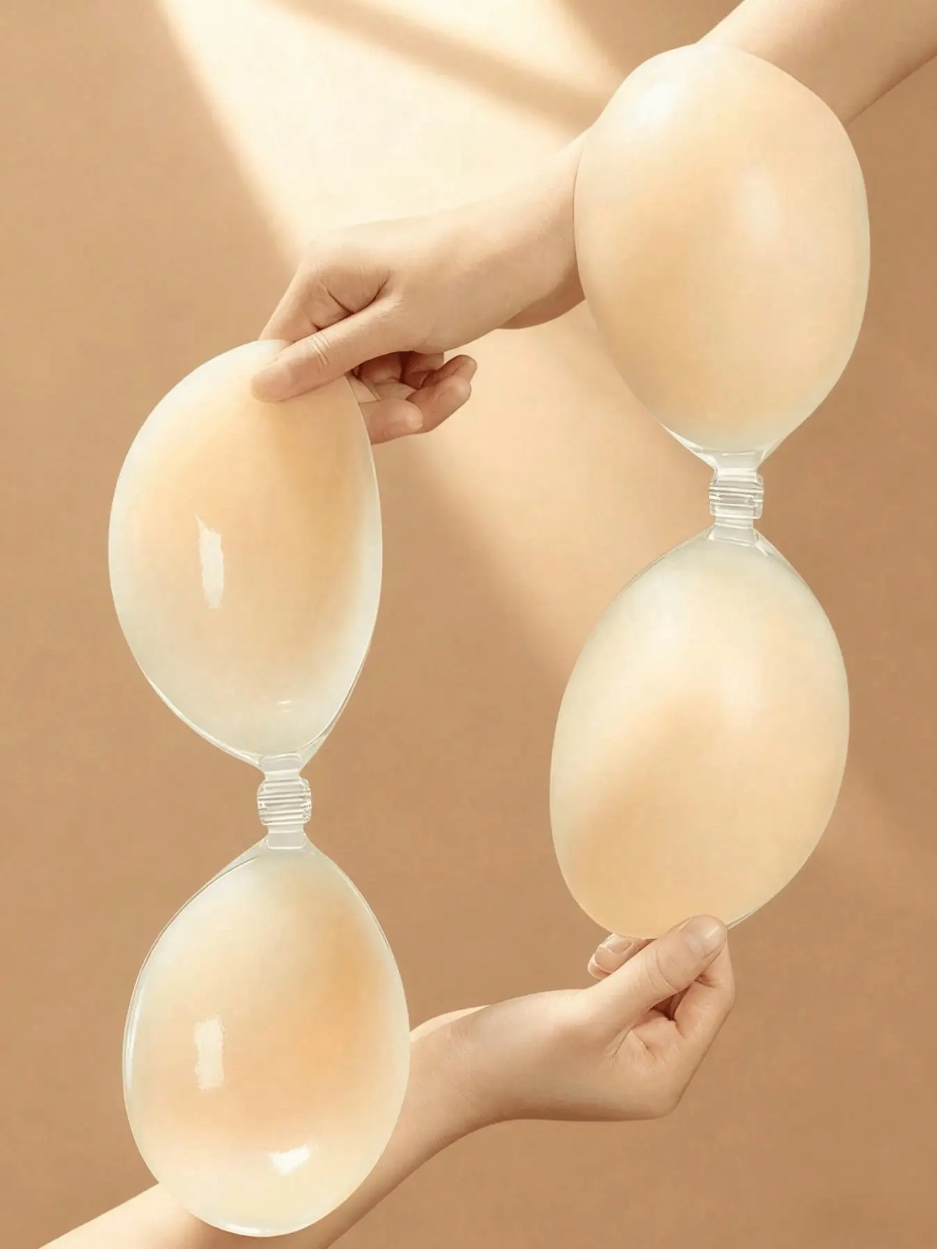 1/2 Pack Strapless Self-Adhesive Silicone Bra, Transparent Apricot Dual Color, Breathable Invisible Boosting Wedding Dress Underwire Free Summer Bust Enhancer