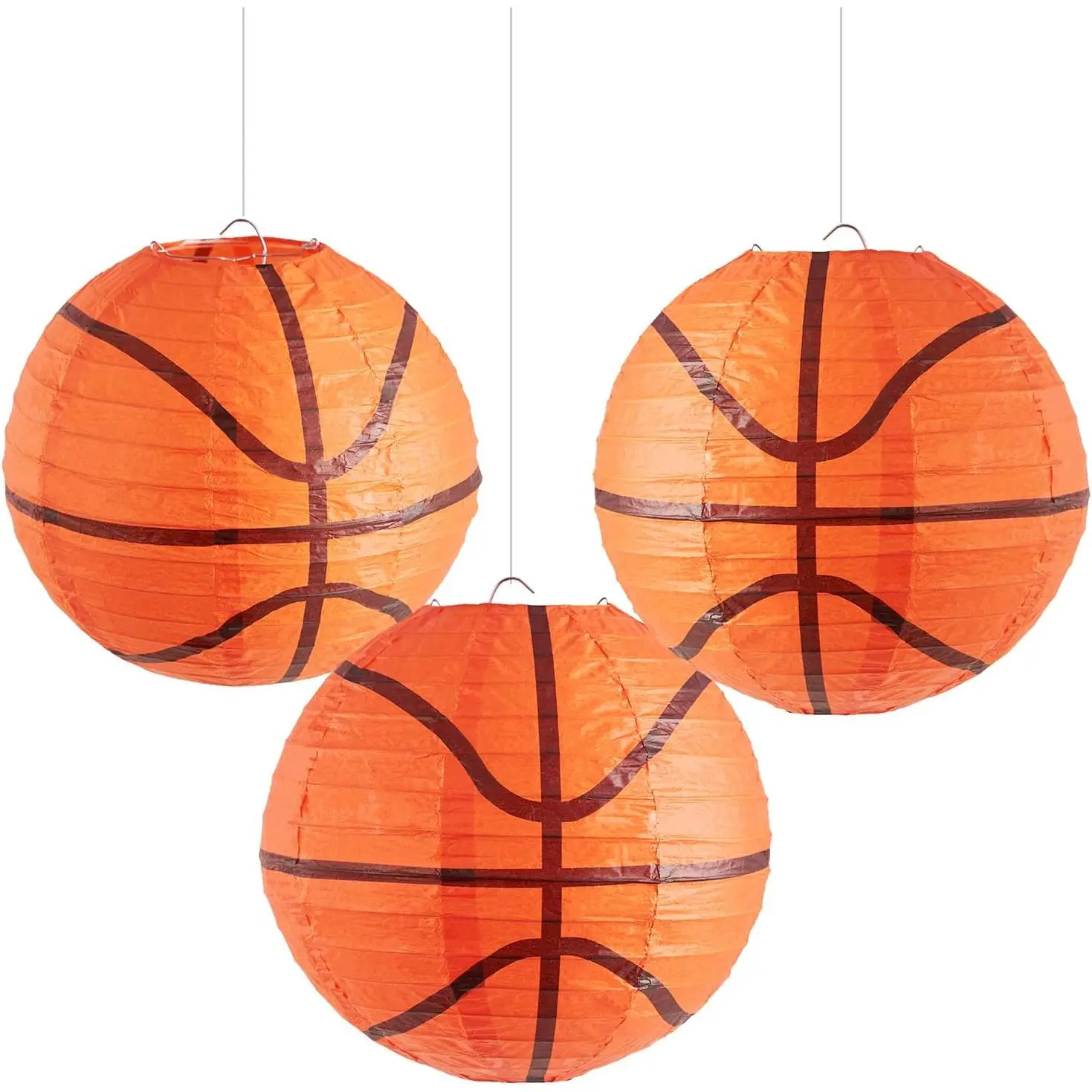 Basketball Decorations Paper Lanterns,Basketball Birthday Party Decor, Basketballs Centerpieces for Table, 3 count 8''