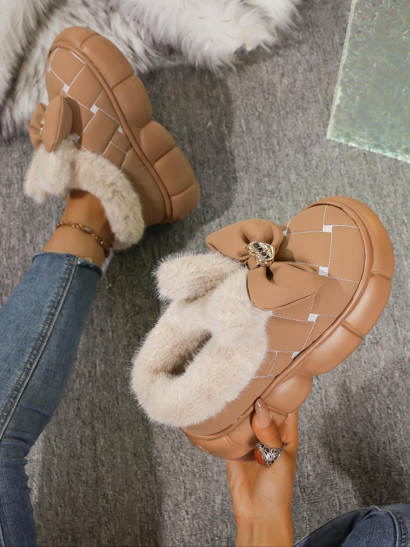 Women's Winter Warm Plush Slippers, fashionable soft slippers, Cartoon Rabbit Ear Design, Indoor Home Shoes, Comfortable Fleece Lining, Fall & Winter Footwear