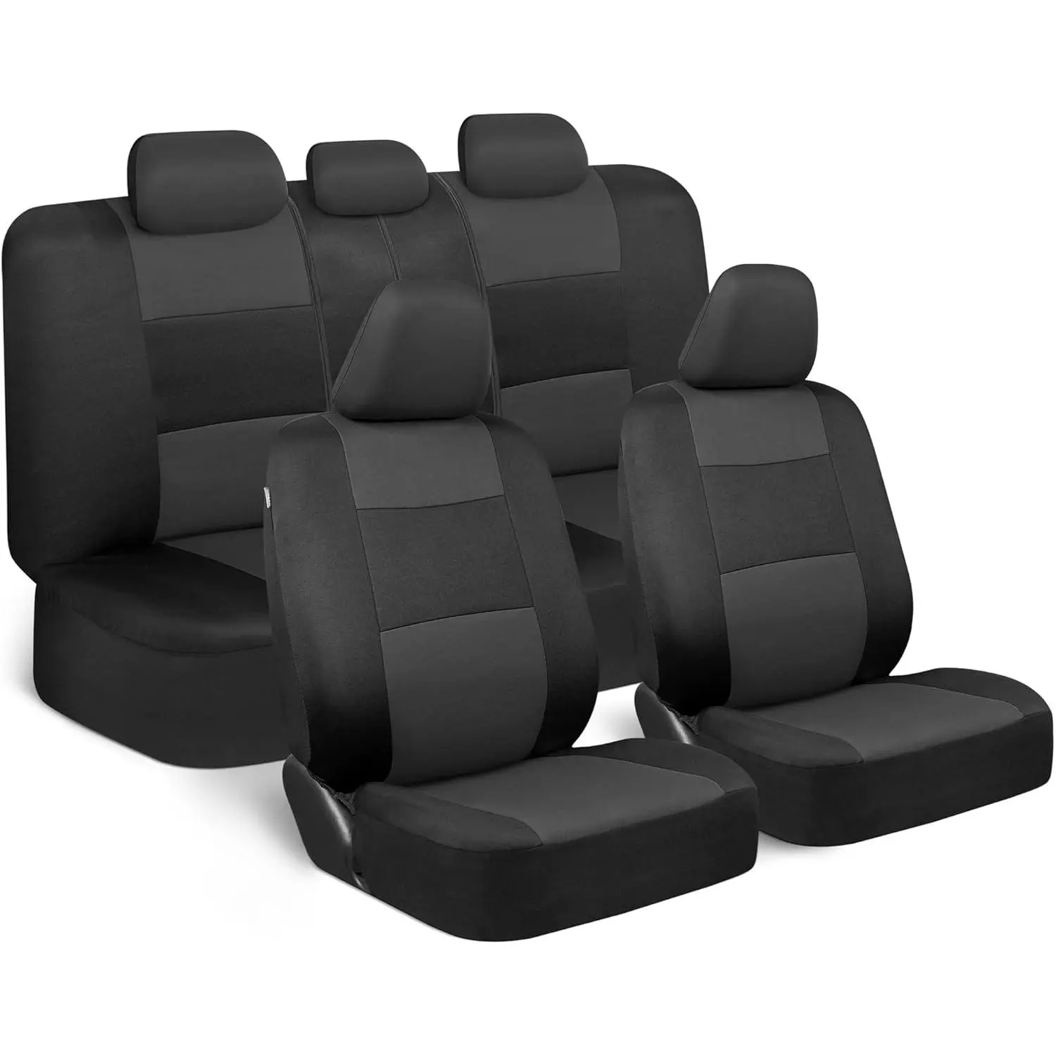 Full Set Car Seat Covers - Modern 2-Tone Polypropylene Car Accessories, Double-Stitched Seams, Breathable Year-Round Fabric, Universal Fit for Trucks & SUVs, Charcoal Black