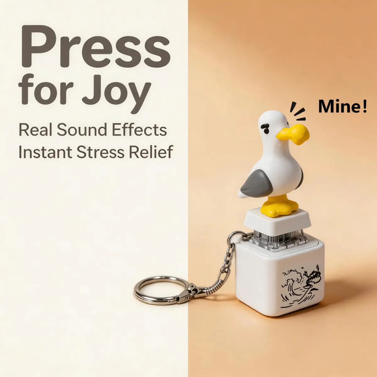 Seagull Mine!! Sound Button Keychain, Built-in Real Voice Sound & Glowing LED Light, Portable Interactive Novelty Prank Key Ring, Fun Birthday Holiday Gag Present for Adults Teens Friends Family (1Pc & 4Pcs)