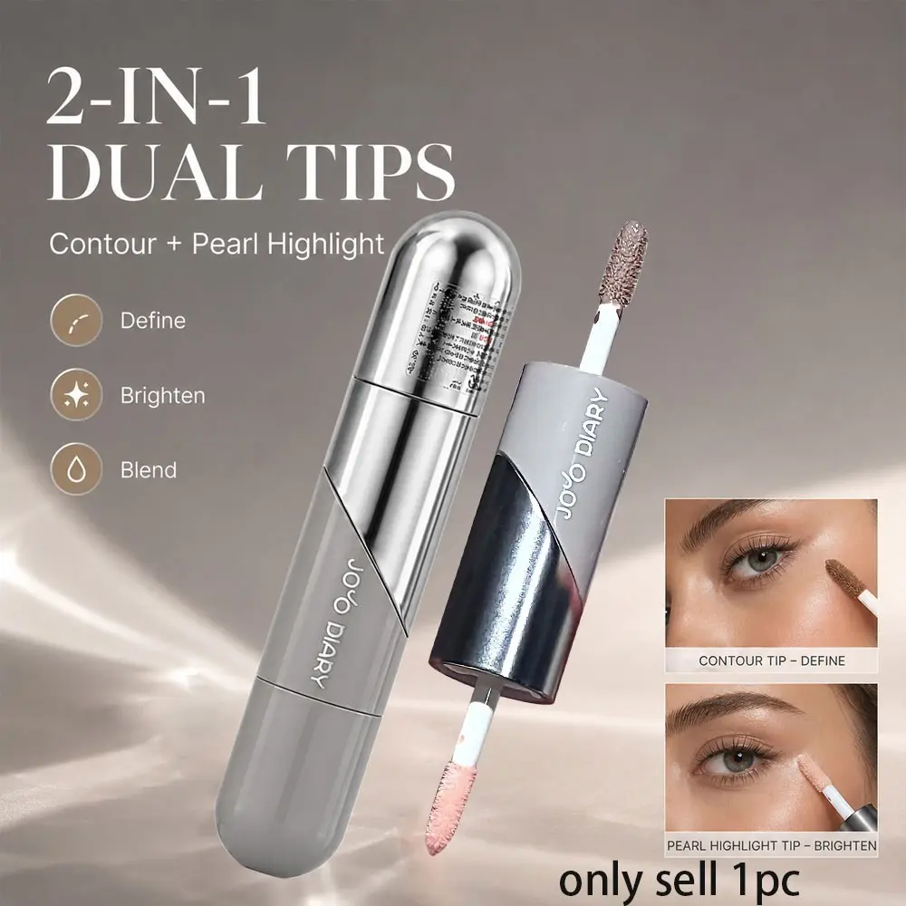 Jojodiary Dual-Ended Highlighter Concealer Liquid, Long-Lasting, Smudge-Resistant, Portable, Versatile Makeup Pen for Nose, Cheek, Eyebrow, Highlighter Stick