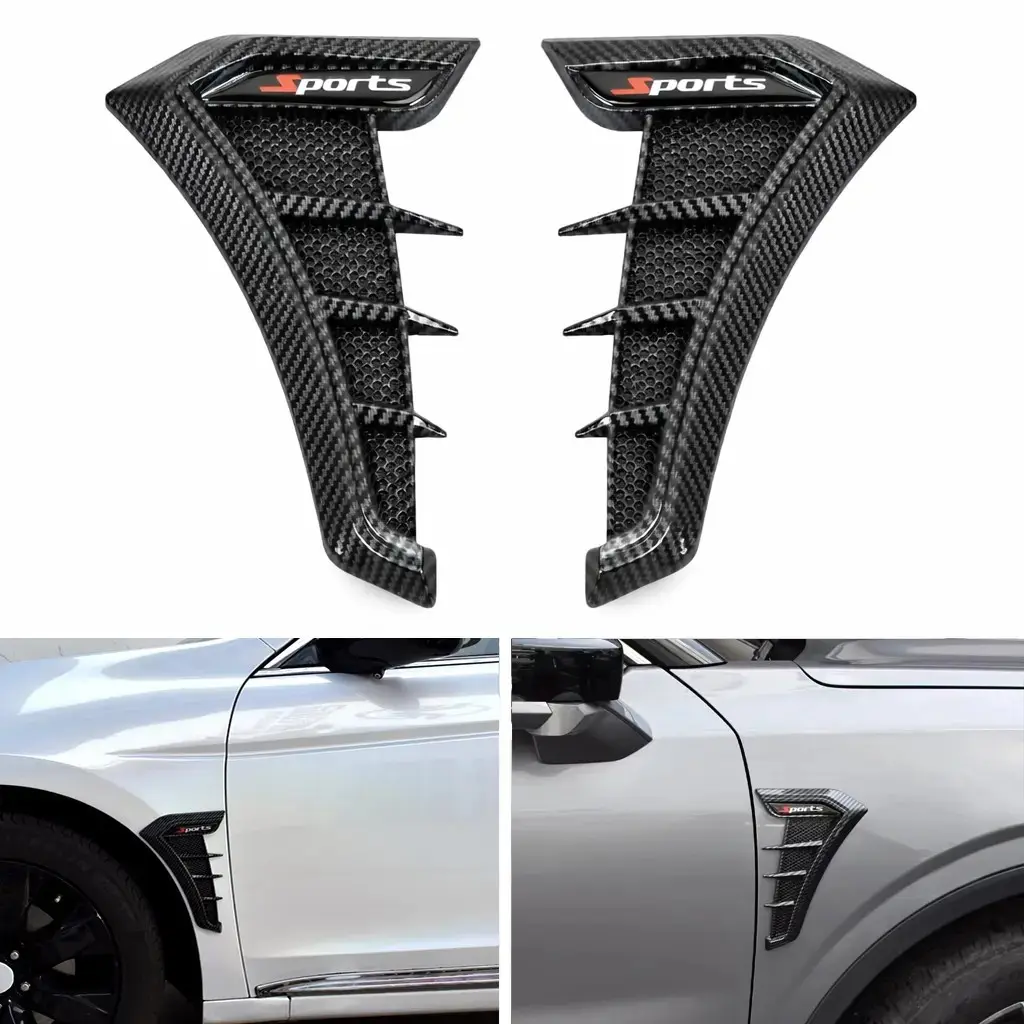 2pcs Car Fender Side Vents, Tpu Carbon Fiber Shark Gill Spoiler, Air Flow Intake Hole Grille, Universal Fender Trim Cover, Automotive Auto Exterior Accessories