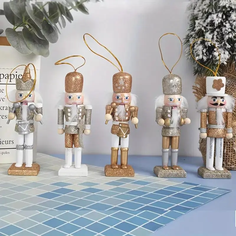 Rustic Nutcracker Ornaments Set, Glitter Soldier Figures, Classic Christmas Tree Decorations, Festive Holiday Accessories