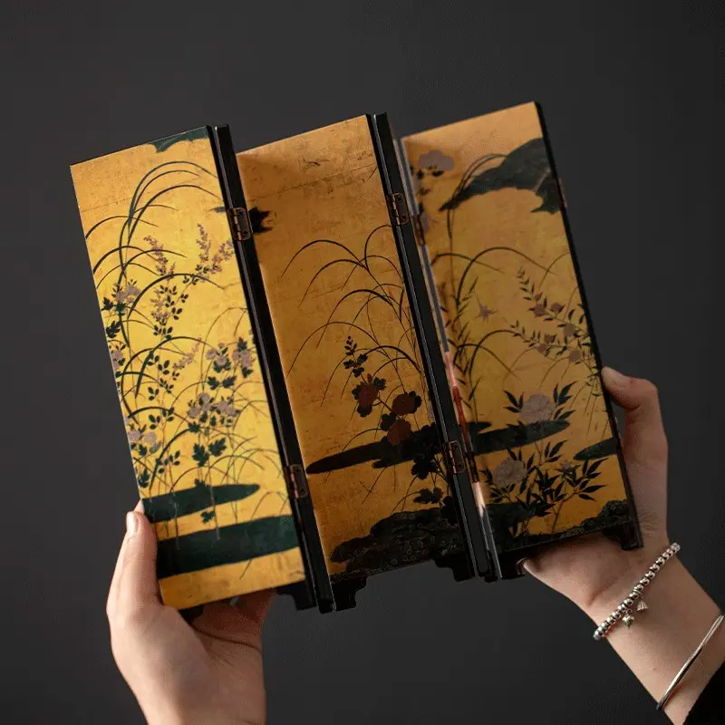 Elegant Dual-Sided Screen Tea Table Decor, High-End Wooden Ornament, Japanese Style Desk Decoration, New Chinese Office Tea Table Accent