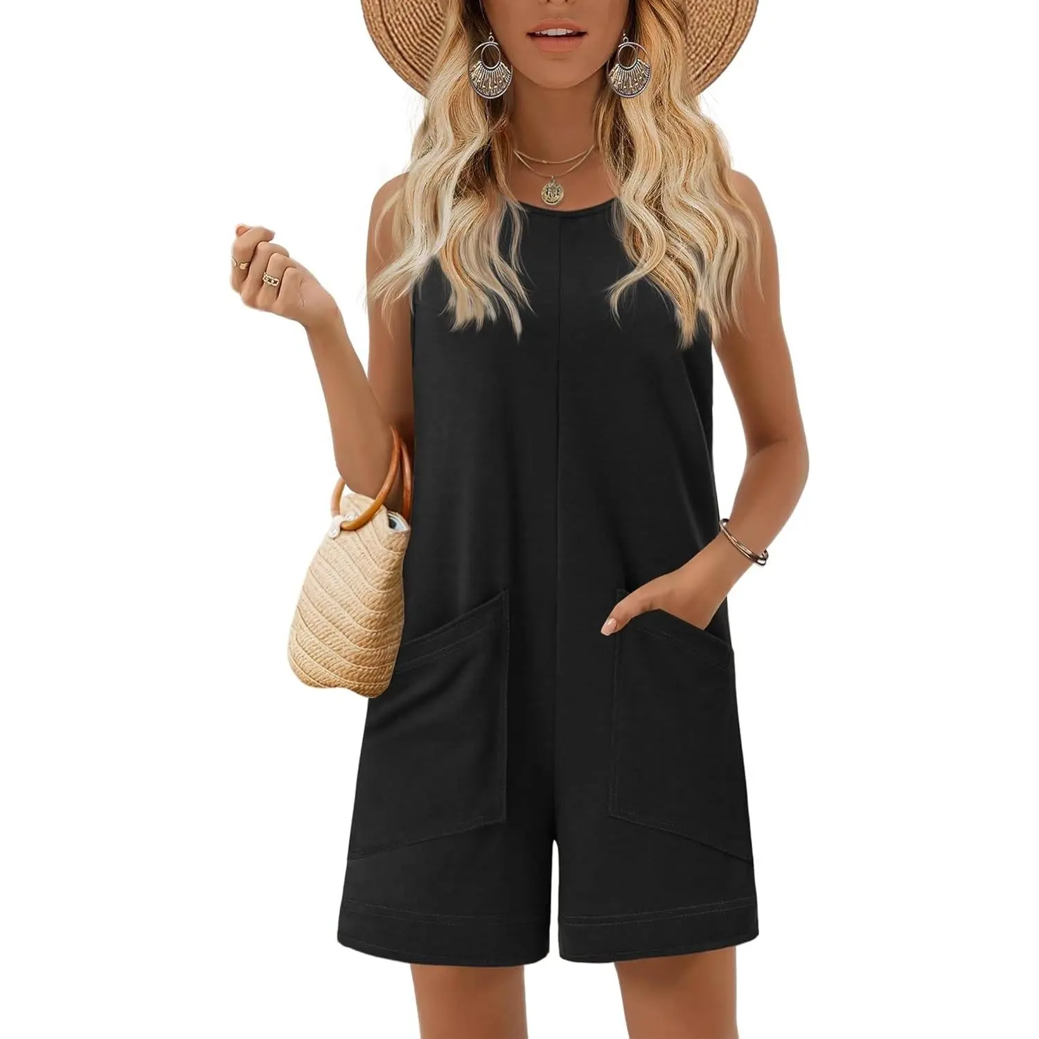 Womens Romper Summer Sleeveless Jumpsuit Casual Short Overalls with Pocket 2025Gift