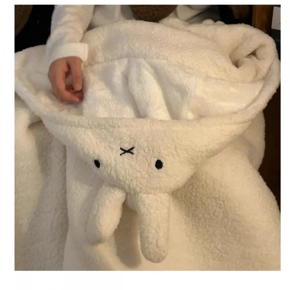 MIFFY Woolen Blanket Women's Home Autumn/Winter Thick Warm Blanket Student Shoulder Strap Hat Integrated Napping Cotton Blanket