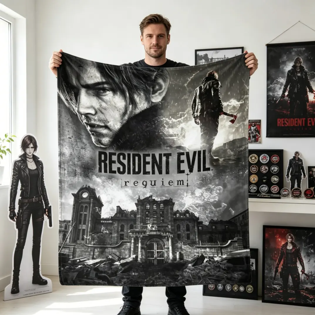 Resident Evil Requiem Leon S. Kennedy Flannel Blanket, Ultra-Soft Fleece Throw for Adults & Kids, Horror Game Gaming Blanket, Cozy Couch Bed Decor, Spooky Gift for RE Fans