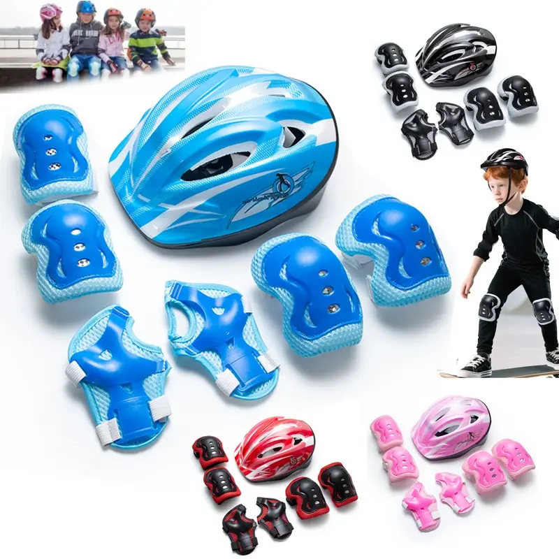 7-Piece Kids Protective Gear Set, Adjustable Helmet and Knee/elbow/wrist Guards, Ideal for Skateboarding, Biking, Inflatable Boards, Roller Skates