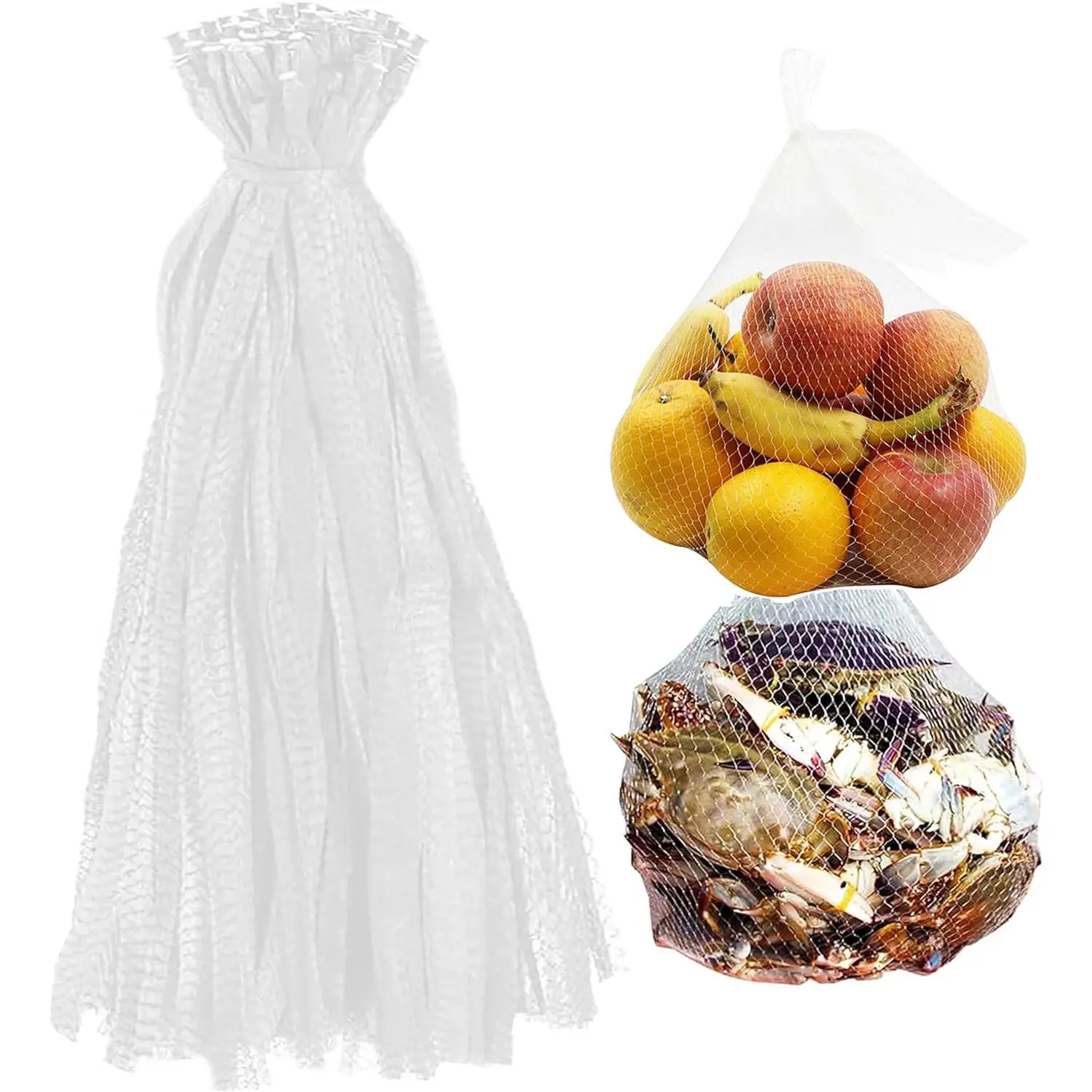 100Pcs 24’’ Reusable Mesh Produce Bags, Onion Fruits Net Bags and Seafood Boil Bag for Crab Clam Crawfish, Mesh Storage Bag for Grocery Shopping Storage of Fruits Vegetable Seafood & Garden Produce