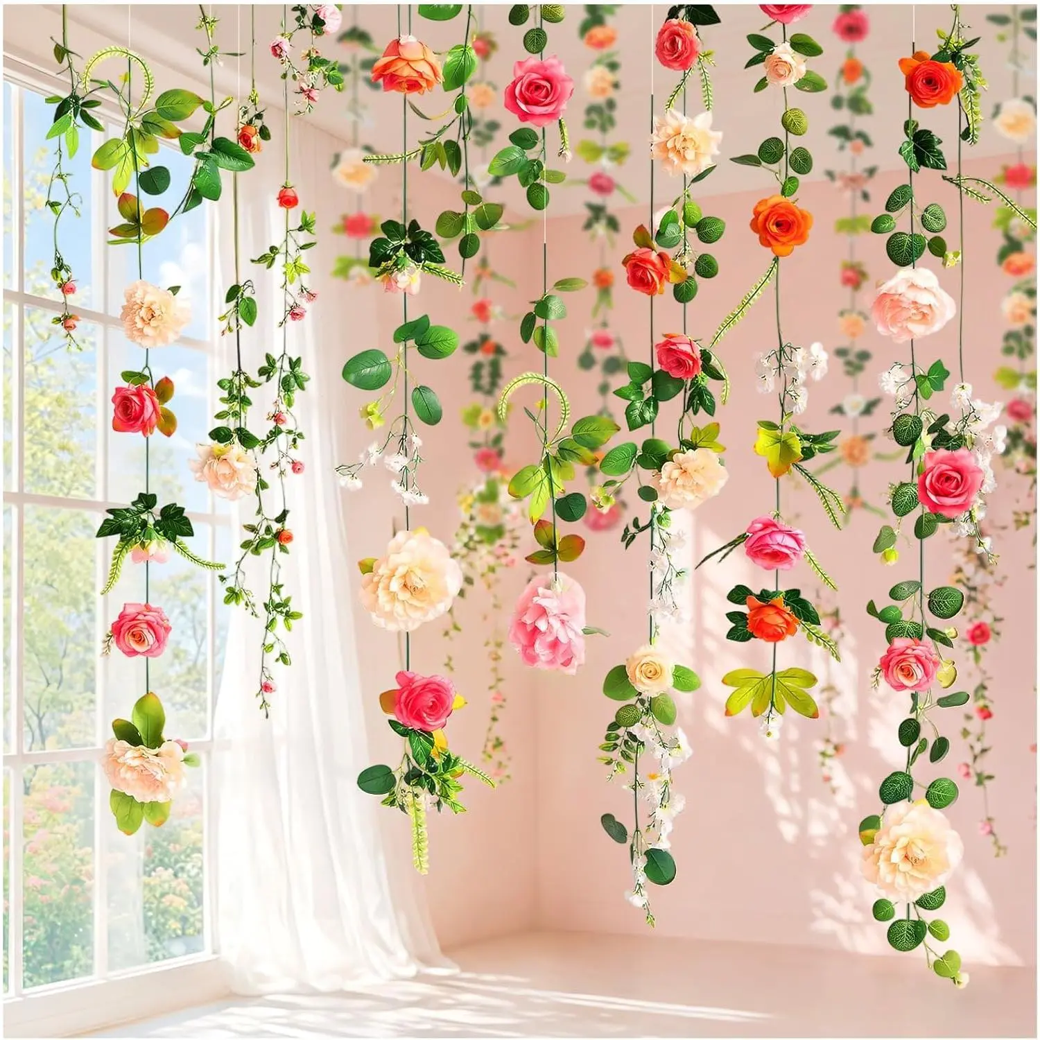 6 Pcs 35.4 ft Artificial Flower Garlands Hanging Wildflower Vines for Wedding Arch Decor Floral Backdrop Wall Fake Flowers for Bridal Shower Home Garden Party Decorations