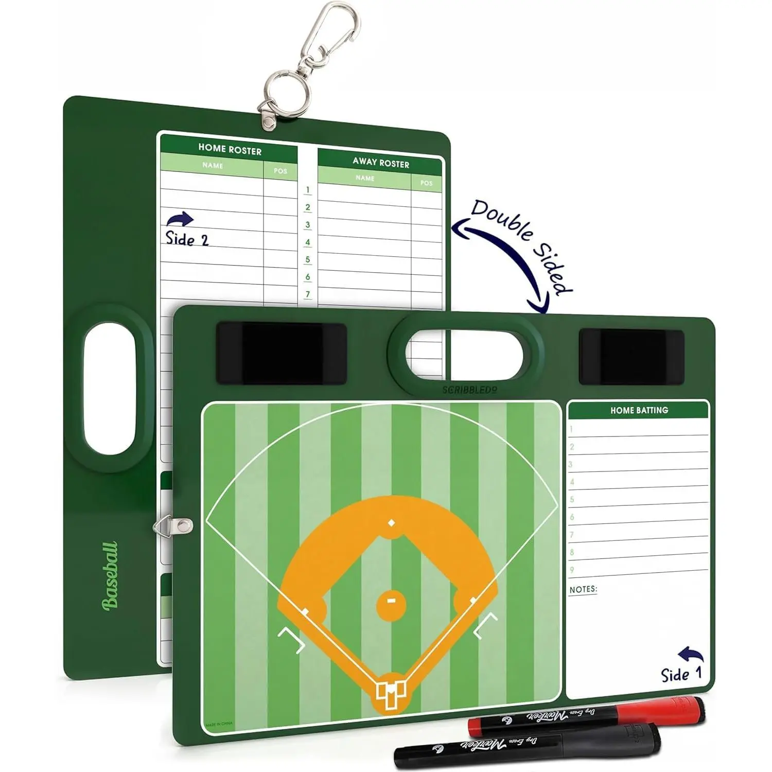 Baseball Double-Sided Dry Erase Lineup Board (15x10.5in) - Sports Board for Coaching, Scorekeeping, Includes 2 Markers, Softball Accessories