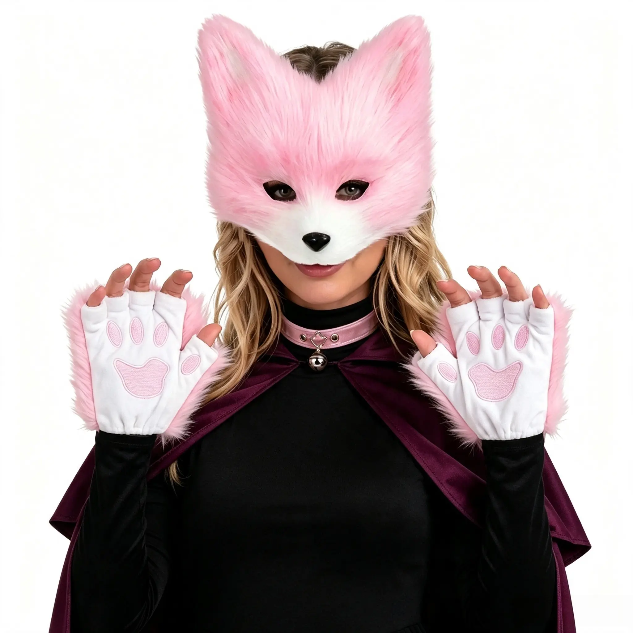 1 Set Halloween Fox Cosplay Costume Kit, Multi-color Plush Fox Mask, Paw Gloves & Tail Animal Dress-up Props, Ideal for Carnival Party Cosplay