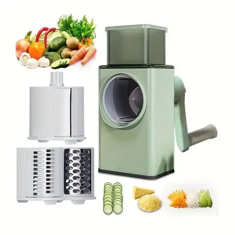 1set Manual Rotary Cheese Grater Shredder With Wider Hopper 3 Interchangeable Blades, For Cheese, Vegetables, Potatoes And Nuts, Kitchen Stuff, Kitchen Gadgets