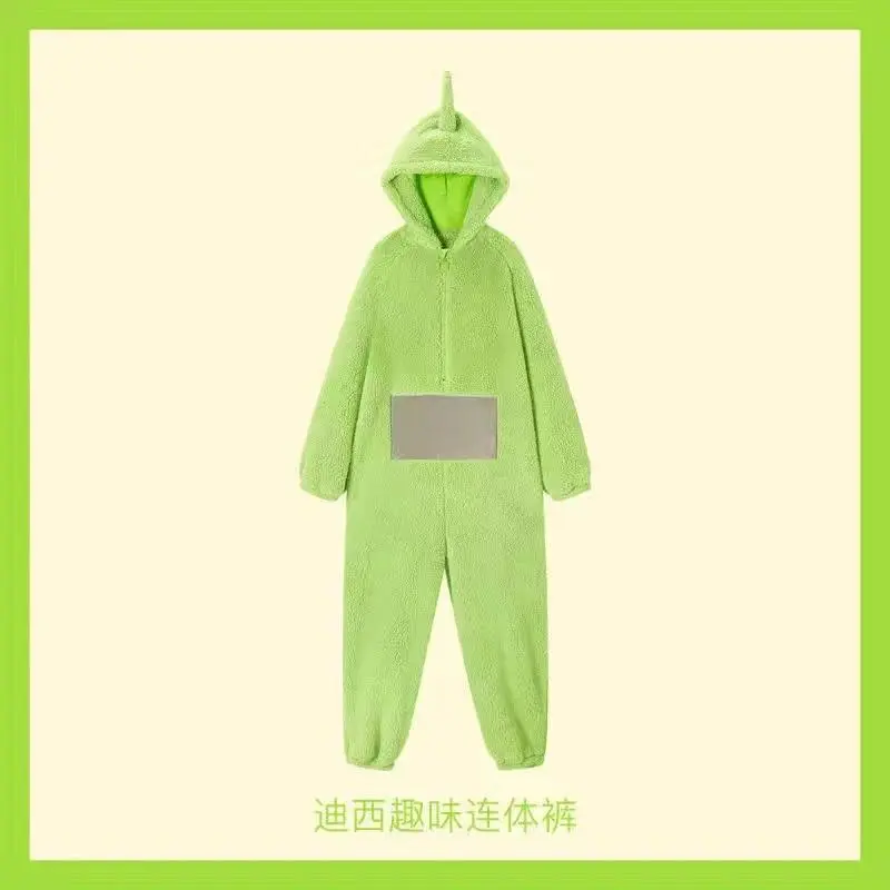 Adult Kids Teletubbies Costumes Soft Long Sleeves Piece Pajamas Costume Lala Home Clothes Cosplay Adult Unisex HomeWear