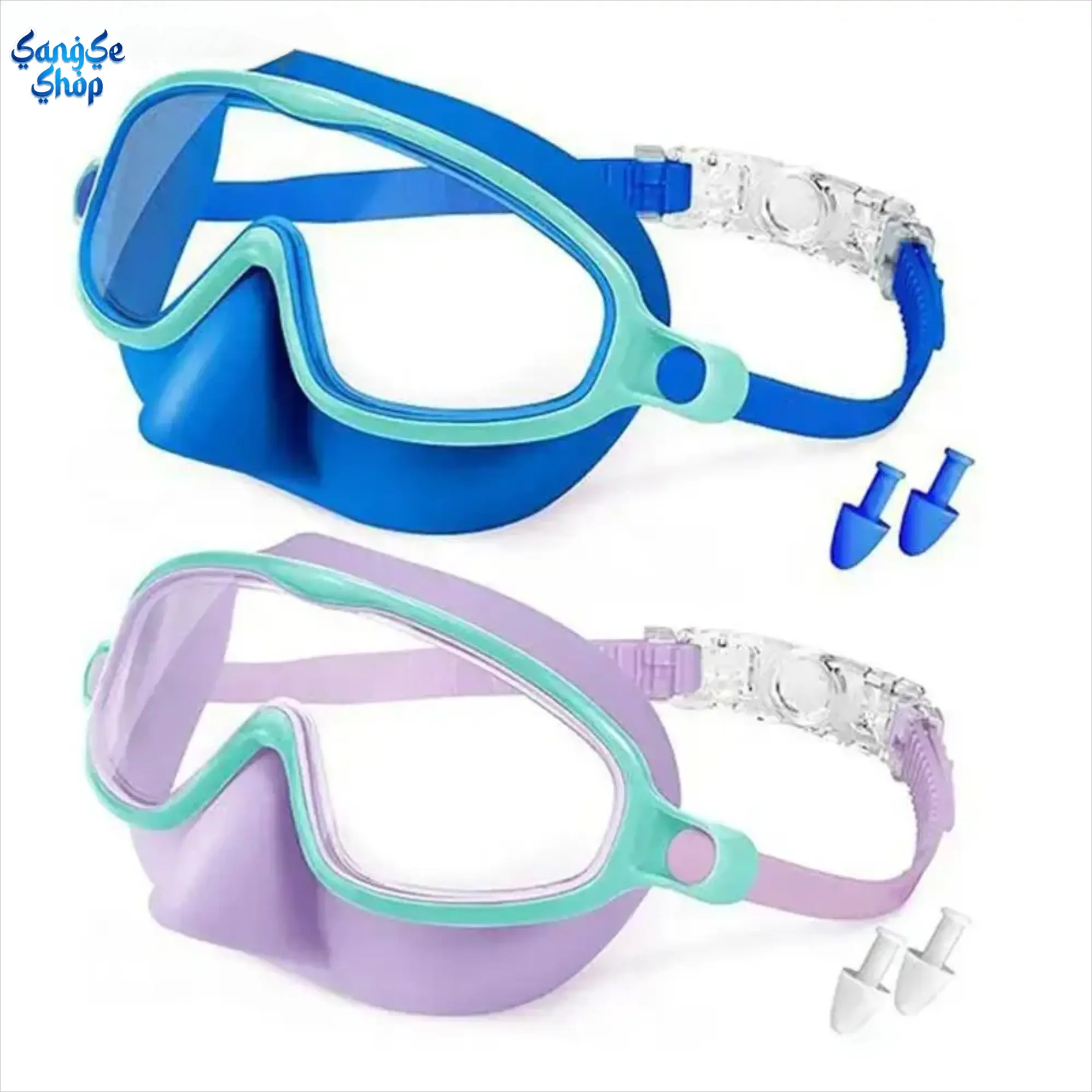 2PCS Swimming Goggles - Anti-Fog, UV Protection, Leakproof, Adjustable Strap, Nose Cover, Free Earplugs, Comfortable Water Sports Gear for Pool, Snorkeling