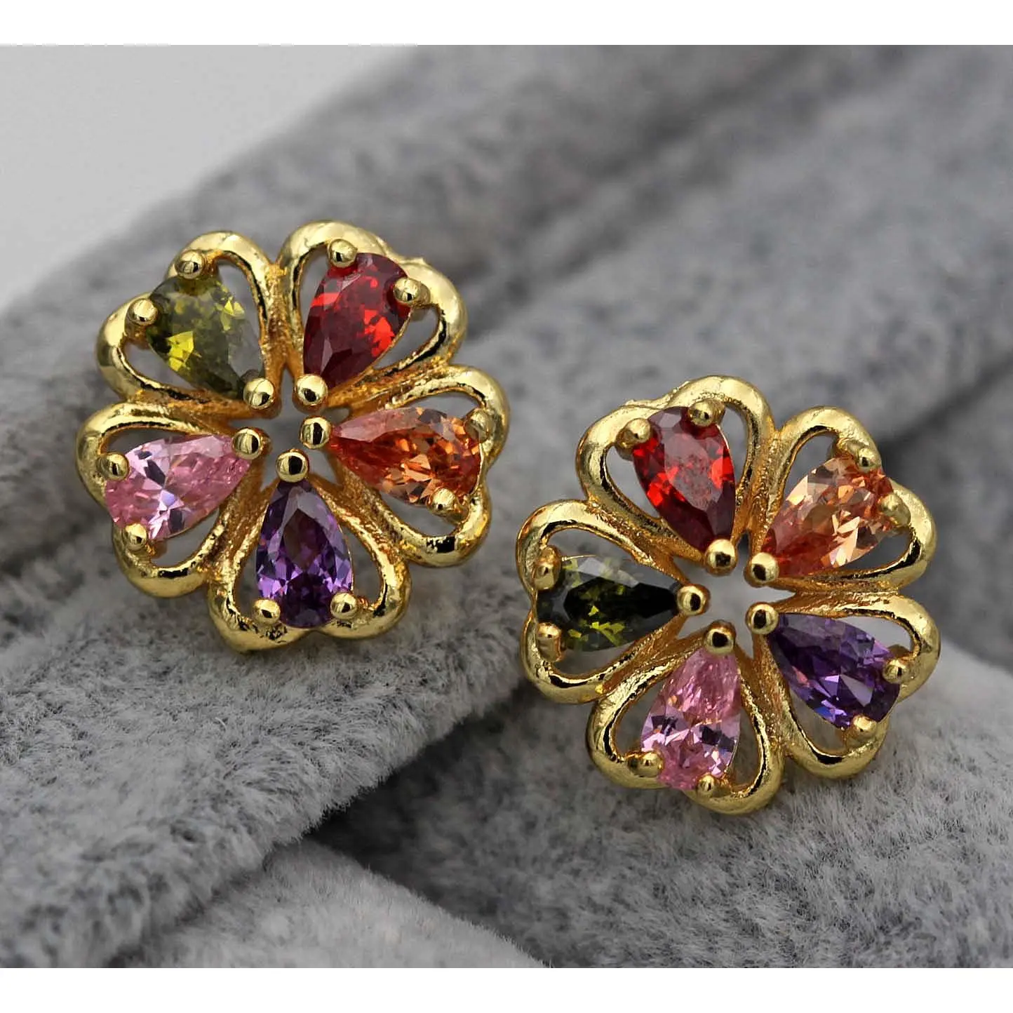 18K Gold Plated -  Hollow Flower Heart Waterdrop Morganite Amethyst Pink Topaz Zircon Gemstone Wedding Stud Women Family Sister Gifts Earrings