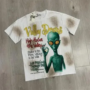 VALE USA Alien Valley Dreams Graphic T-Shirt, White Distressed Space Streetwear Tee, white tee, white t shirt for men, summer graphic tees, trendy t-shirts, Fourth of July Outfit
