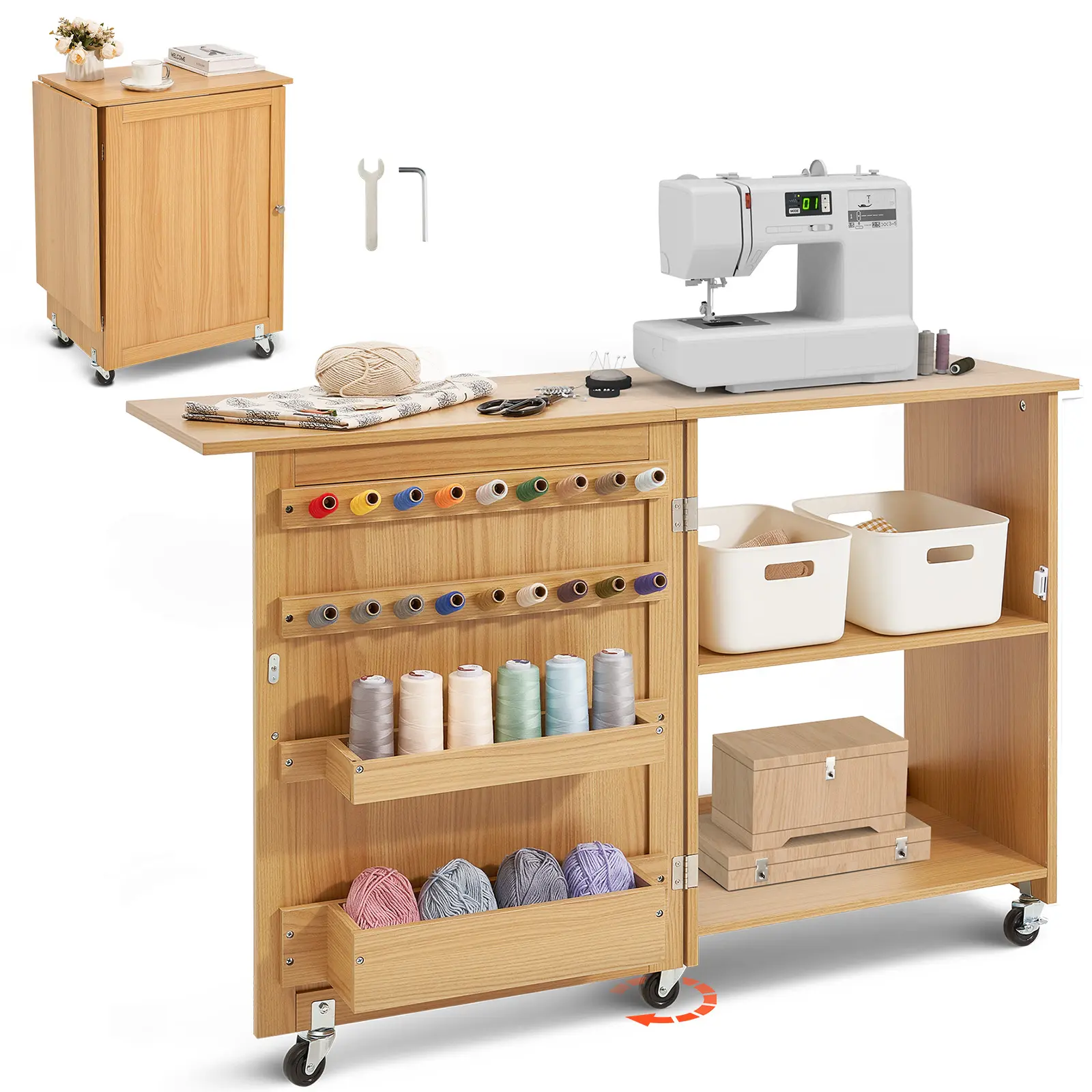 Folding Sewing Table, Multipurpose Sewing Machine Table with Compact Design, MDF and PB Construction, Easy to Move, For Sewing Machine
