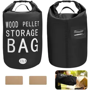 22LB Waterproof Wood Pellet Storage Bag - 500D PVC Charcoal Storage Container with Dual Handles, Label Pocket & Buckle Seal for Grill Smoker BBQ Outdoor Use(1, 22LB-Black)