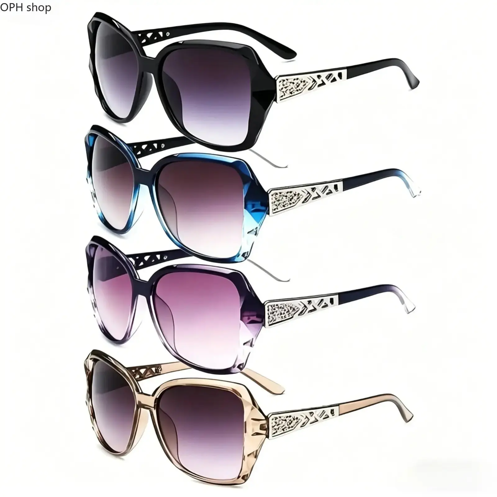 4-Pack Y2K Retro Sunglasses Set - Large Frame Hollow Temple Fashion Eyewear with UV Protection, Trendy Aesthetic Shades for Summer Outdoor Wear, Driving