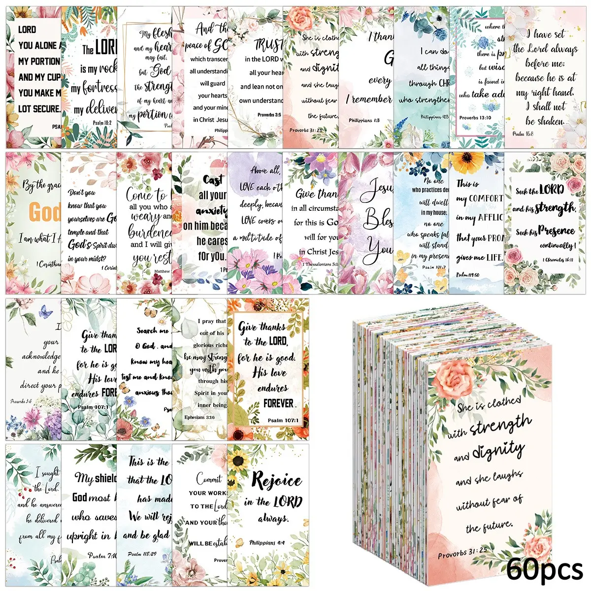 60pcs Inspirational Prayer Cards with Bible Verses, Mini Scripture Notecards, Miniature Cards for Encouragement, Quote Cards, Christian Religious Themes Sympathy Motivational Cards for Men & Women, Gift Ready Holiday Gifts, Compact Size, Diverse Usage