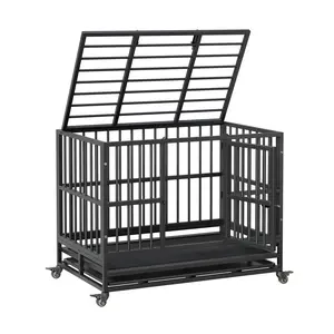48 5 Inch Rolling Dog Crate Metal Pet Cage with Wheels Indoor Heavy Duty Kennel for Home