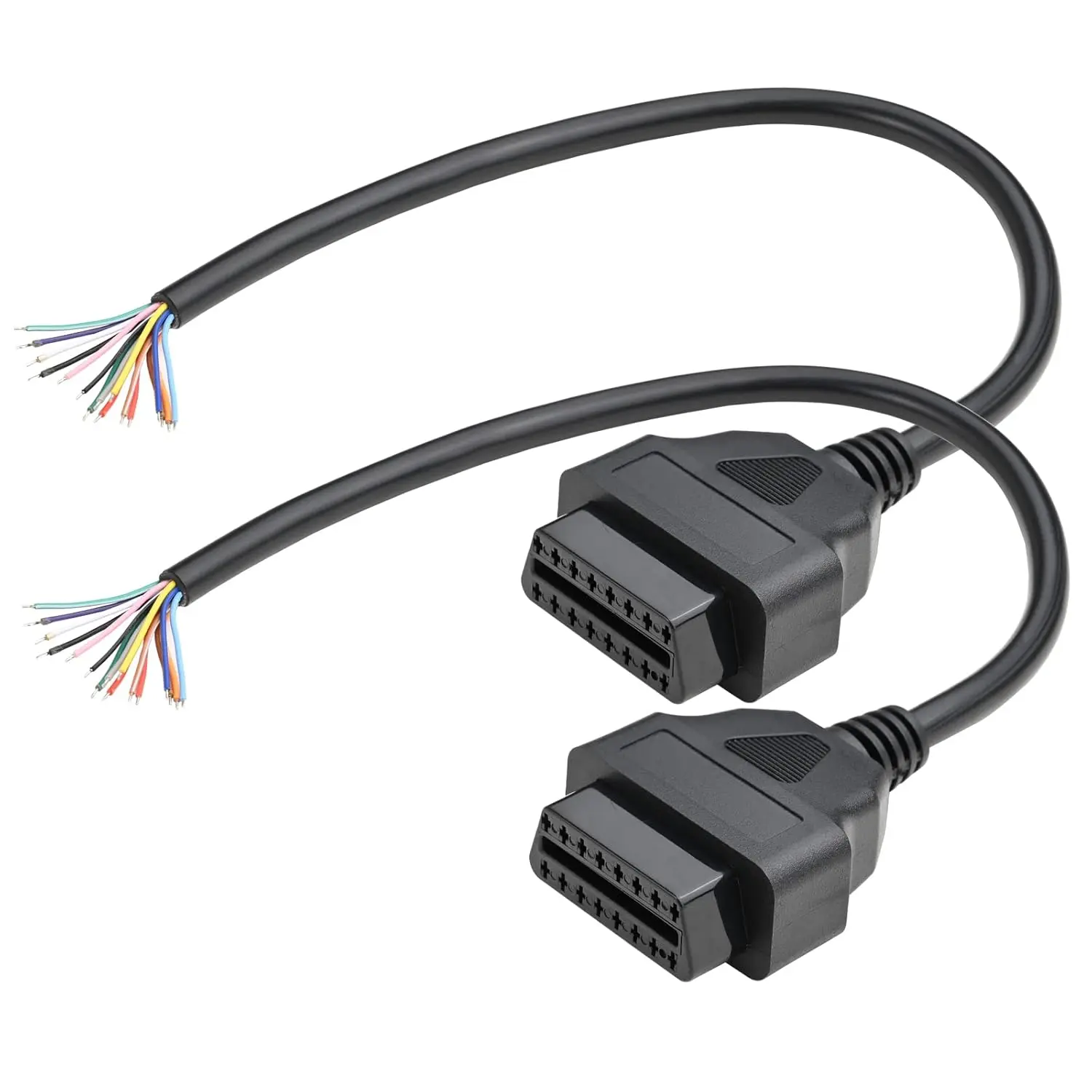 Pack of 2 1ft  30cm/12 16 Pin J1962 OBD OBDII OBD2 Female Connector  Diagnostic Extension  Cord Pigtail DIY Mobley Adapter x 2"