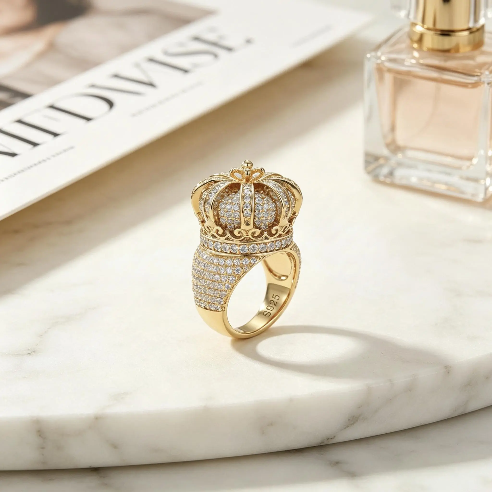 Viral 3D Queen Crown Full Paved Moissanite Ring Real S925 Sterling Silver Luxury Cocktail Jewelry Gift For Her
