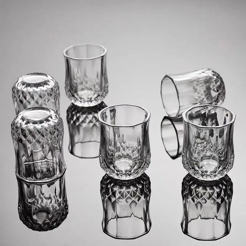 2/4/6/8/12pcs, Diamond Glass Small Glass Set, Suitable for Whisky, Roostertails, Cognac, Vodka, Tequila, Christmas Theme, Suitable for Outdoor, Pool, Beach, Travel, Camping, Picnic