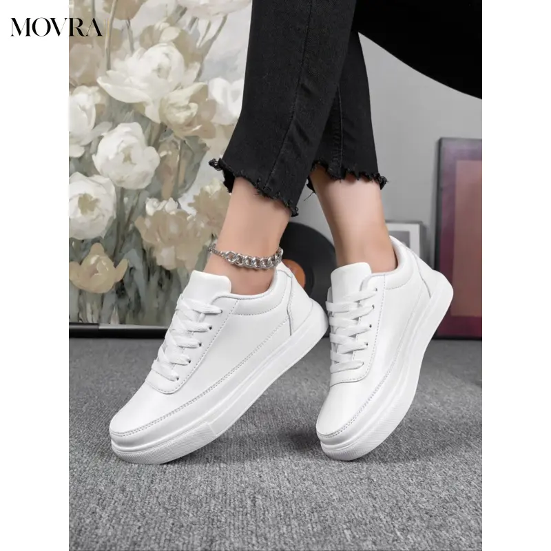 MOVRA1 Women's Simple Style Sneakers Trainer, Round Toe Sneakers, Walking Shoes, Shoes, Low Top Lace-Up Flat Shoes, Korean Fashion Style, Casual Everyday Wear, Comfortable Boardwalks, Low Top Trainers