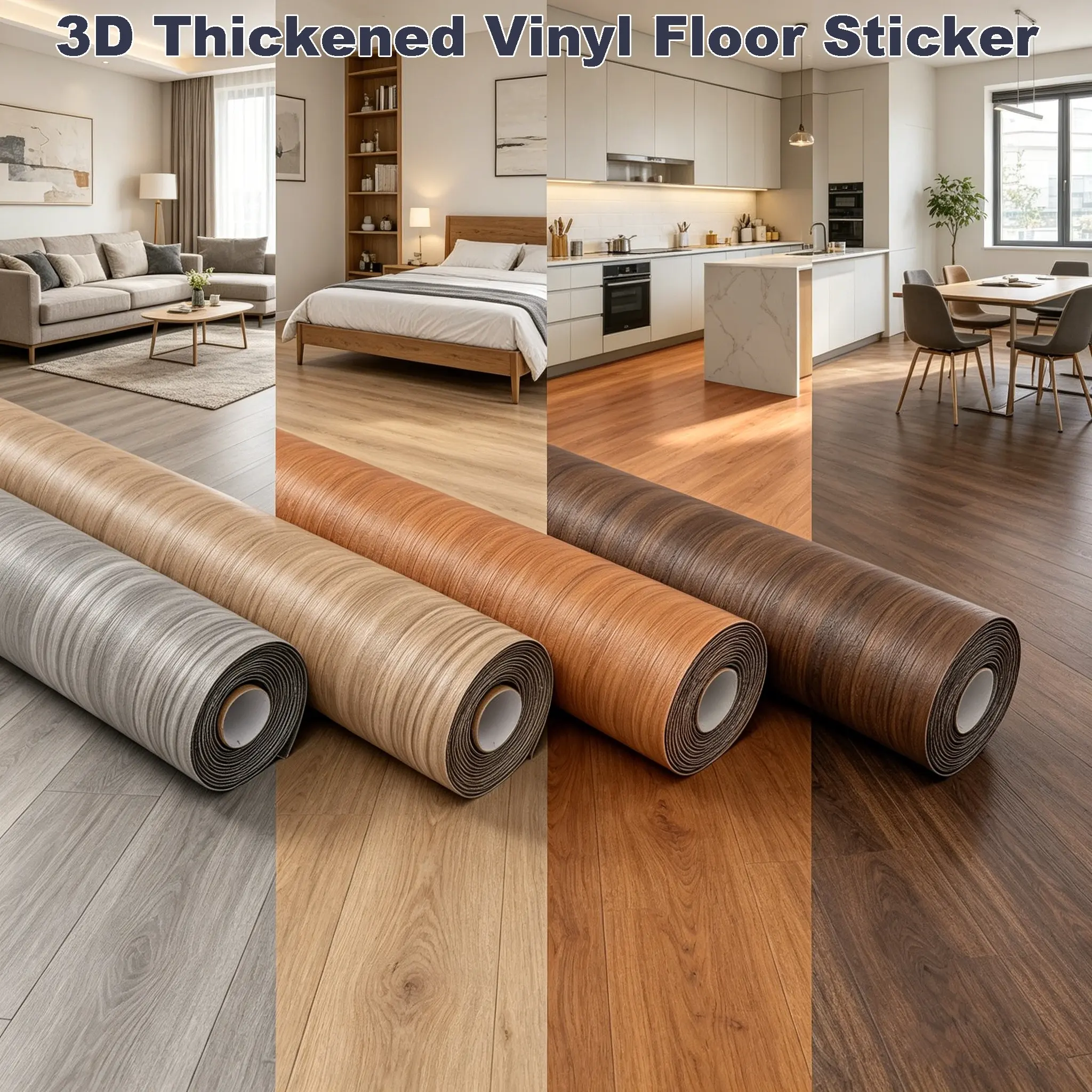 2roll / 4roll / 3D Vinyl Floor Sticker, Wood Grain Texture, Self-Adhesive, Removable, Waterproof, Thickened, DIY Easy Install, Multi-Scene Use
