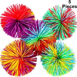 5 Pcs Sensory Fidget Stringy Balls, Multicolor Soft Rubber Bouncy Stress Balls, Pull Stretch Elastic Ball Toy, Rainbow Fidget Party Favors, Stress Relief Fidgets