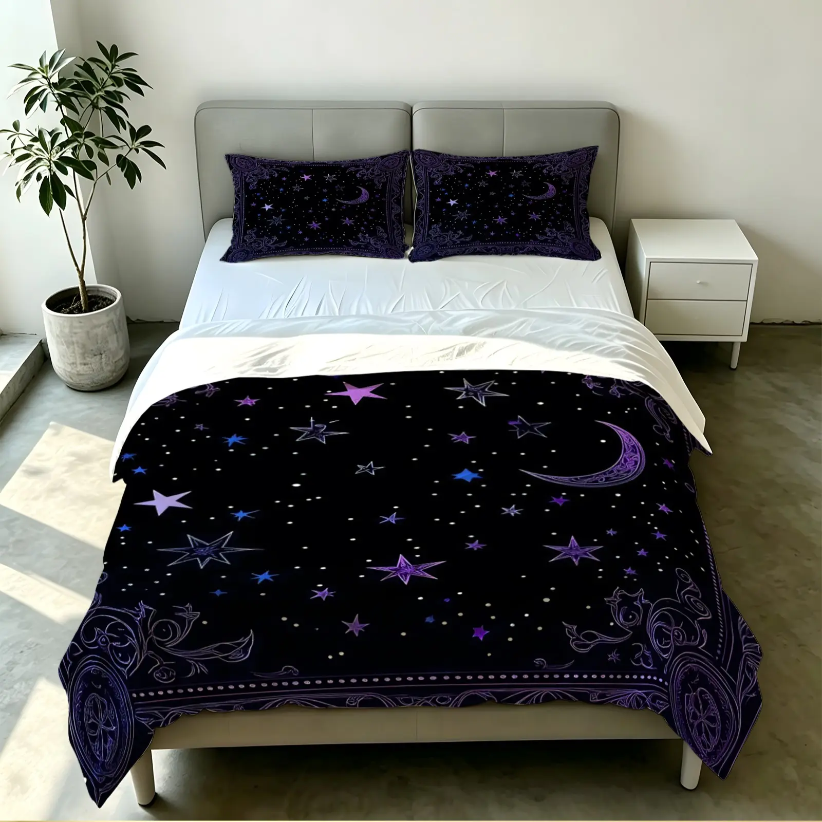 2/3pcs Mystic Celestial Moon Star Duvet Cover Set, Comforter Cover Bedding Set No Filler, Digital Gothic Galaxy Print Soft Microfiber Bed Set with Pillowcases, Astrology Themed Decor for Teen Adult Bedroom, Machine Washable Home Decor Bedding