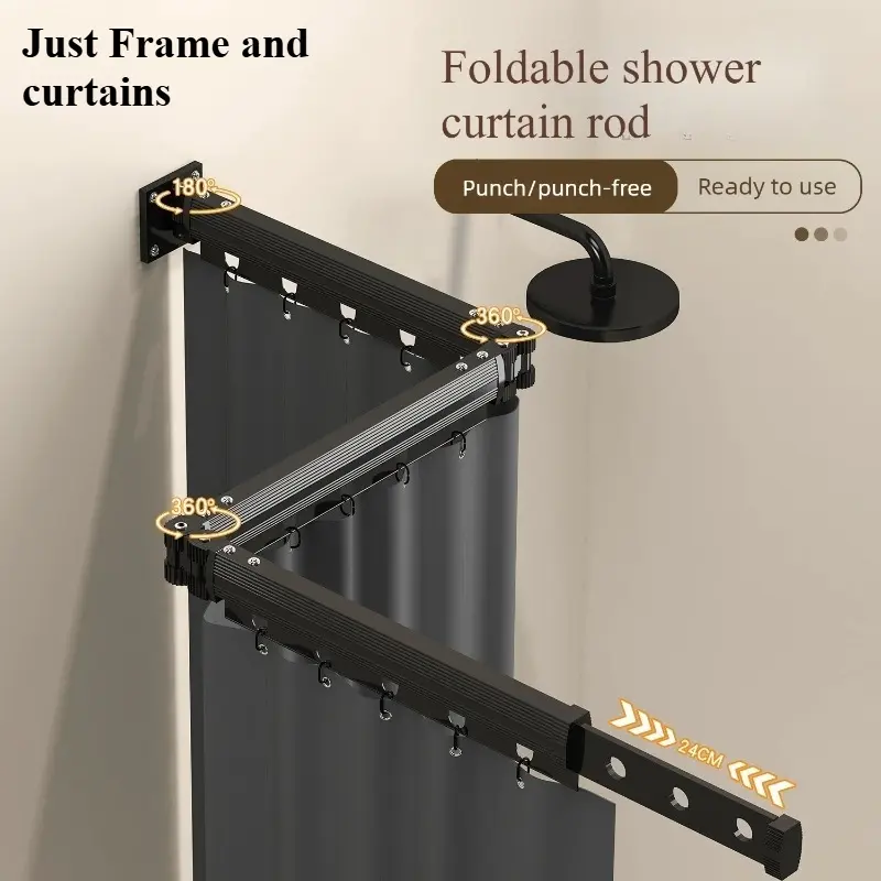Foldable L-shaped Shower Curtain Partition for Compact Bathroom, Corner Water-proof Fabric, Separate Wet & Dry Zones In Small Restroom, Shower Curtain Waterproof