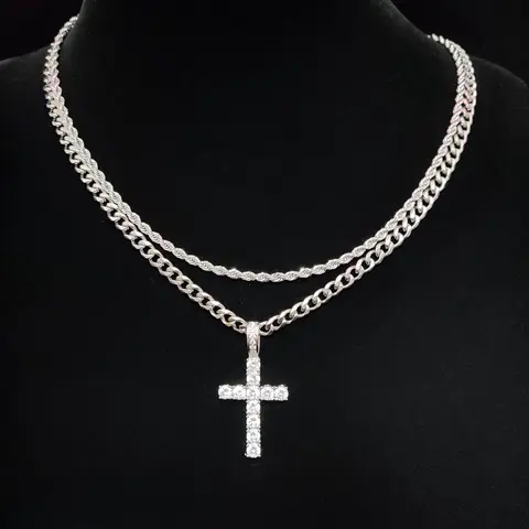 【Black Friday】Hip Hop Twist Chain Necklace & Rhinestone Cross Pendant Necklace for Daily Wear, Stainless Steel Jewelry for Men & Women, Classic Ideal Gift Jewelry #GLOBAL PICKS